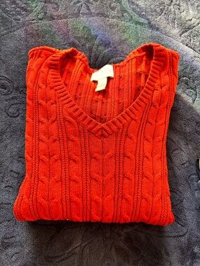 St. John's Bay Bright Orange Cable-Knit V-Neck Sweater